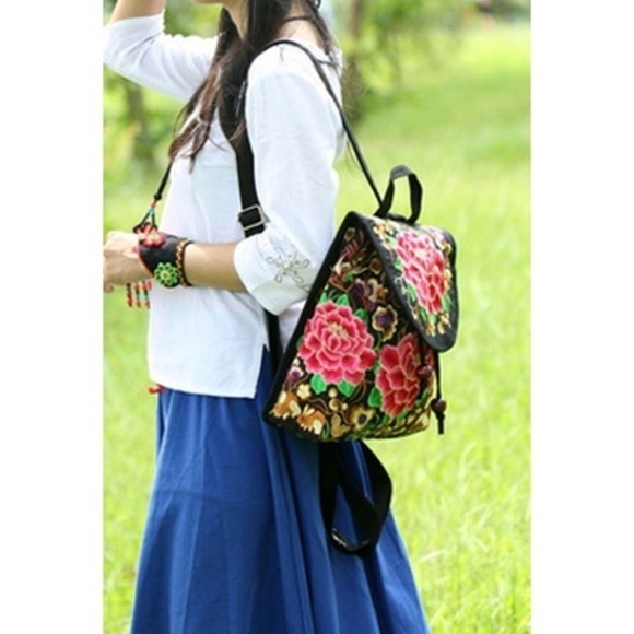 Embroidered Floral Boho Hippie Backpack - Picture 11 of 16